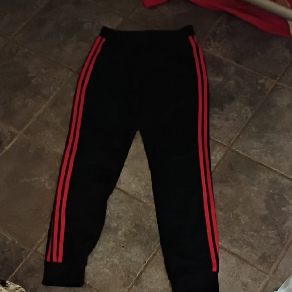 adidas Kids Black Joggers with Red Stripes